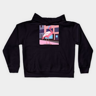 flamingo walking in the city street Kids Hoodie